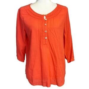 J.Jill Coral Boho Top Scoop Neck Button 3/4 Sleeve Blouse Size SP Flowy Vacation